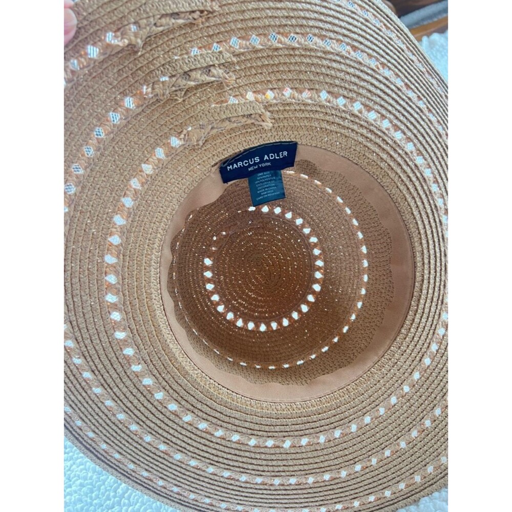 Marcus Adler NY Wide Brim Straw Sun Hat with Floral Scarf Band - Picture 7 of 11